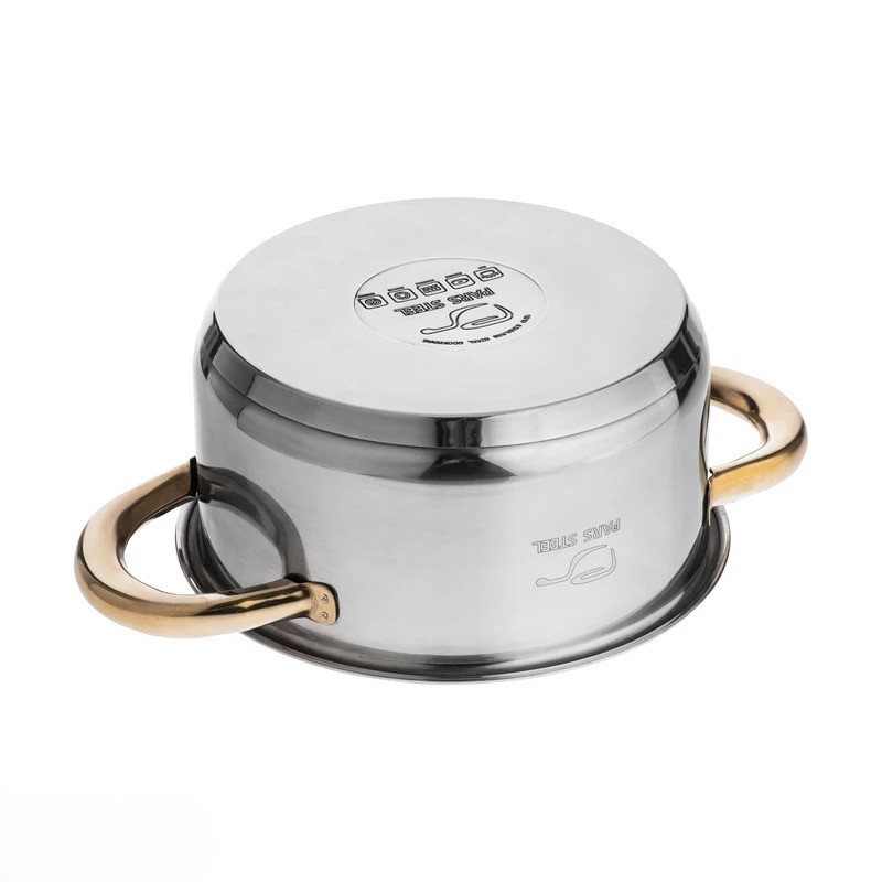 سرویس قابلمه 8 پارچه استیل پارس استیل با دسته طلایی - Image 4