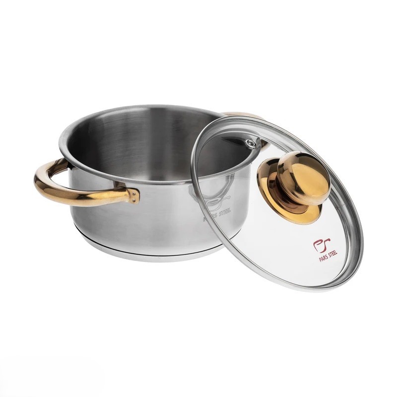 سرویس قابلمه 8 پارچه استیل پارس استیل با دسته طلایی - Image 2