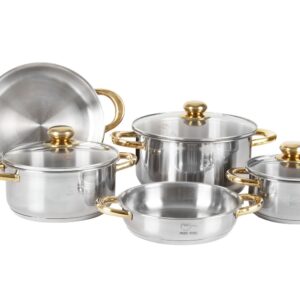 سرویس قابلمه 8 پارچه استیل پارس استیل با دسته طلایی