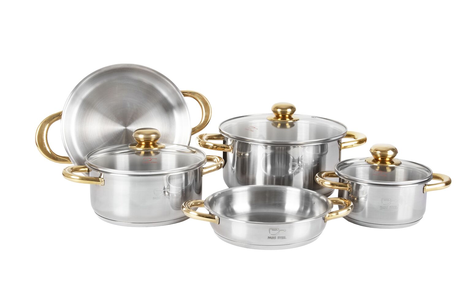 سرویس قابلمه 8 پارچه استیل پارس استیل با دسته طلایی