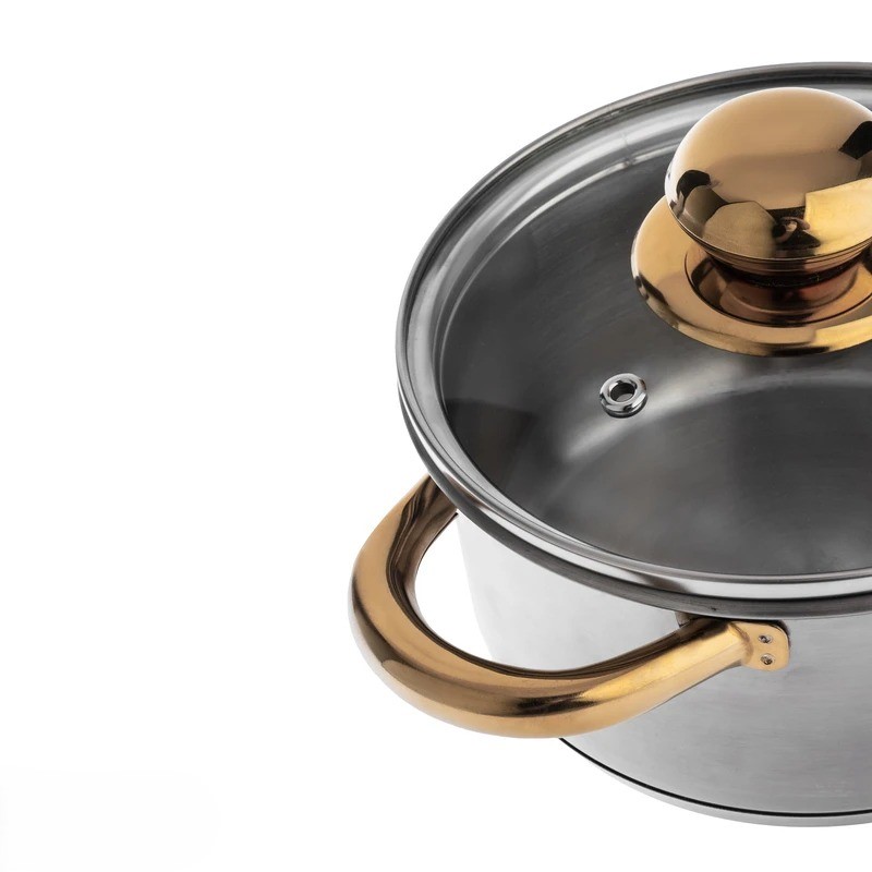 سرویس قابلمه 8 پارچه استیل پارس استیل با دسته طلایی - Image 5