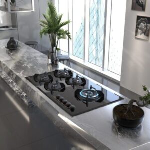 اجاق گاز صفحه ای شیشه ای 5 شعله بیمکث مدل 0016